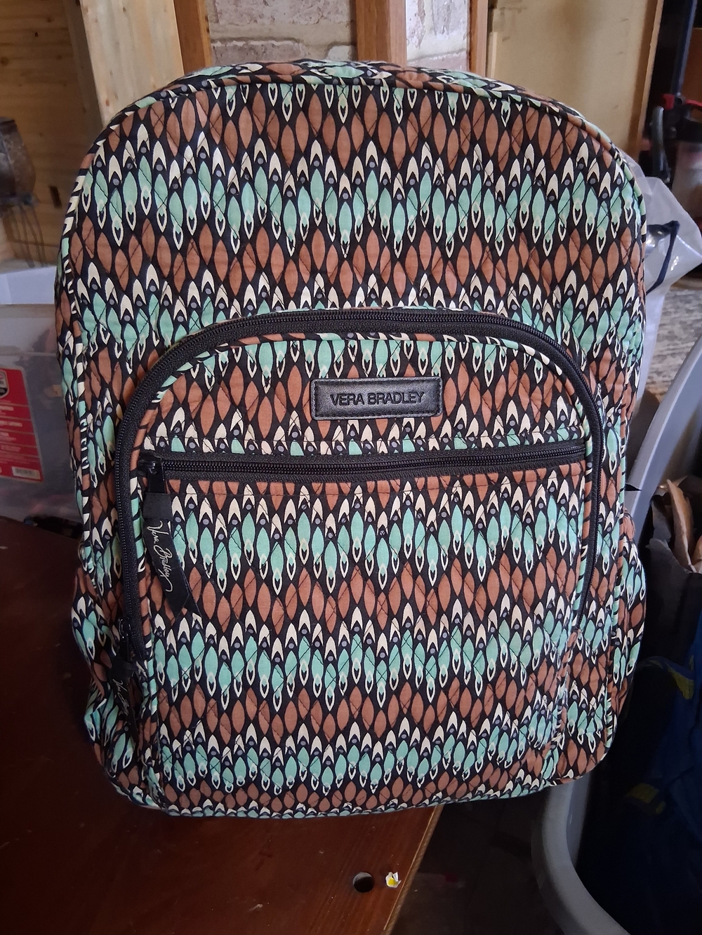 Vera Bradley Brown and Aqua Geometric Print Backpack
